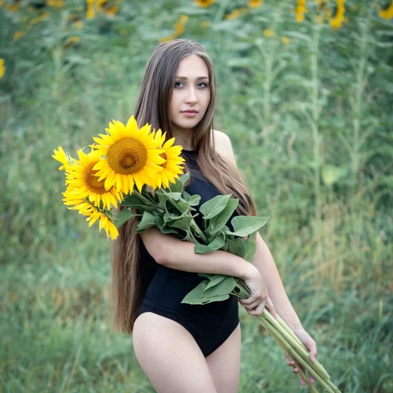 Portrait with sunflowers