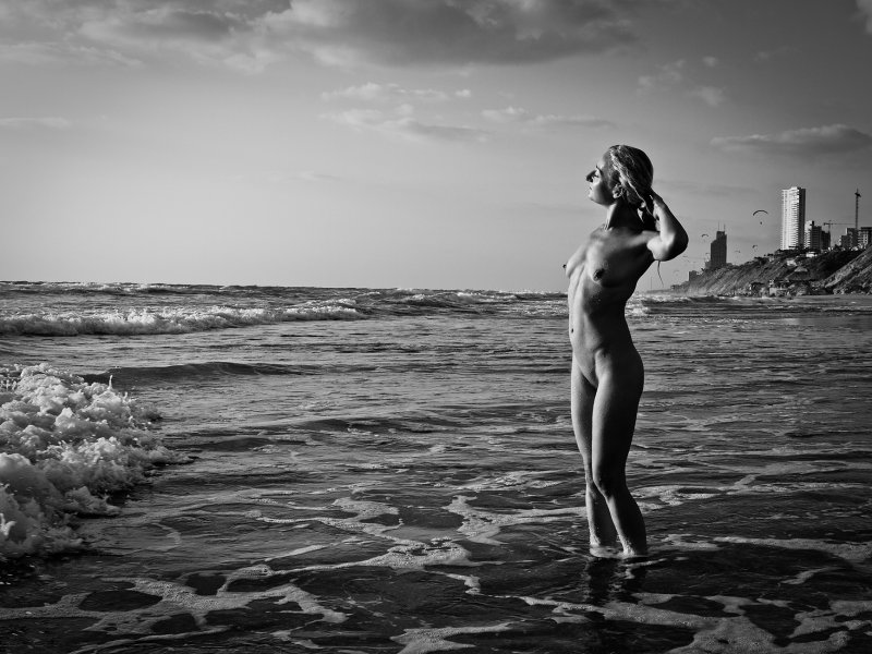 Girl sea storm