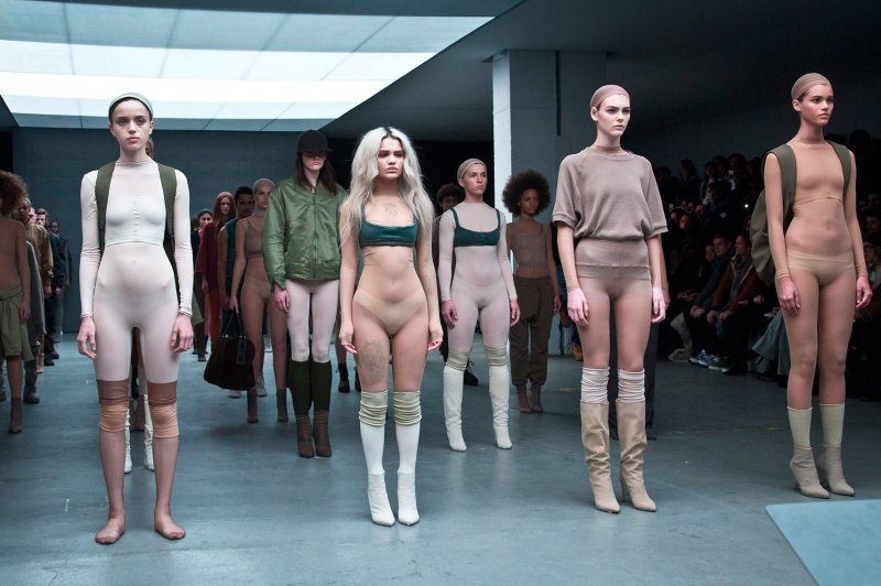 Naked fashion models on the catwalk