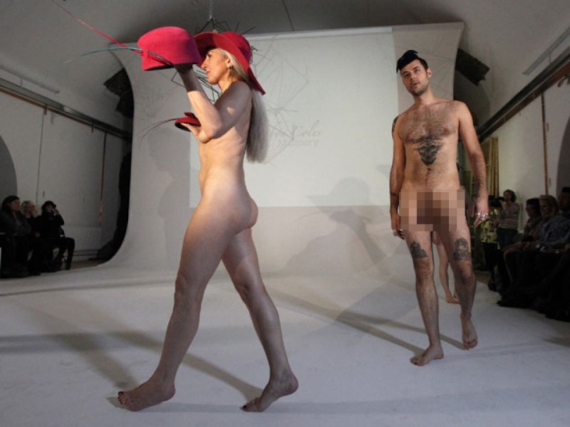 Naked models on the catwalk