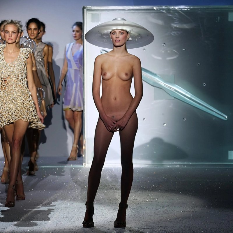 Naked models on the catwalk