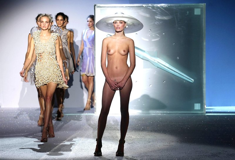 Naked models on the catwalk