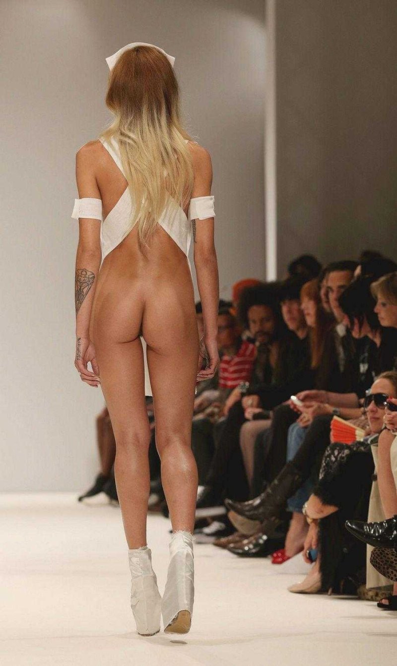 Naked models go to the catwalk