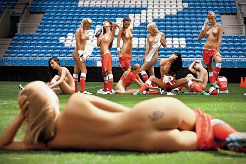 Naked football fans at the stadium