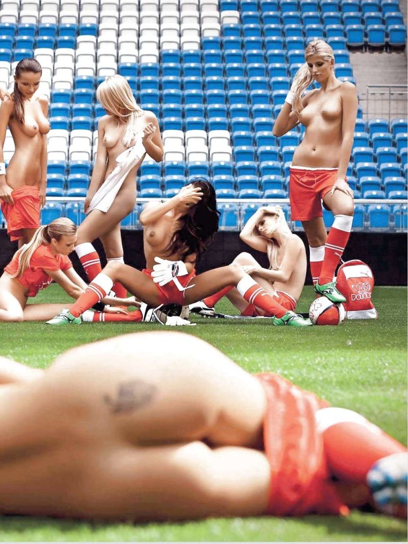 Naked girls on the football field