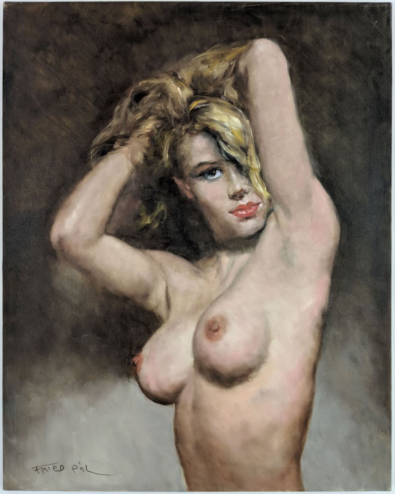 Artist Laszlo Gulis painting nude