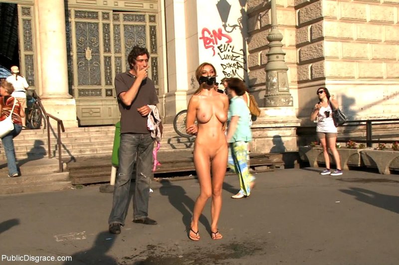 Naked in public on a leash