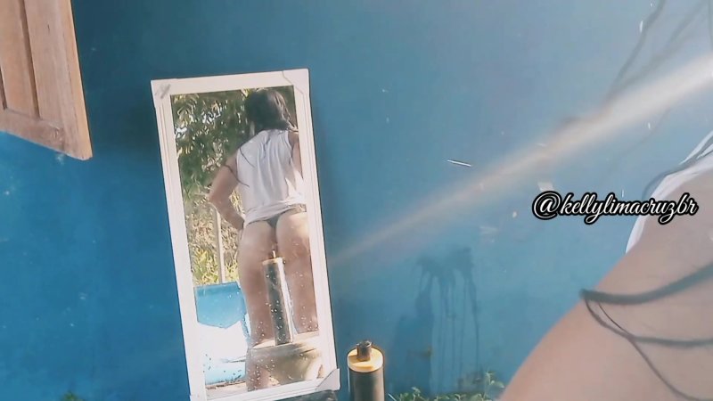Backing in thongs in the pool