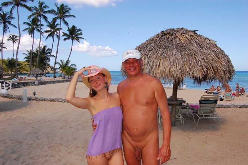 Men on a nudist beach