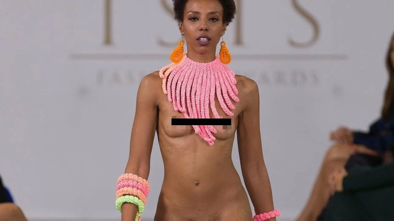 Naked fashion model on the catwalk