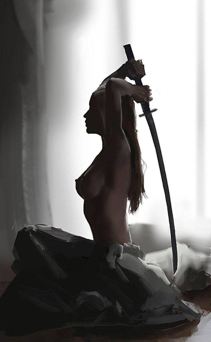 Erotic girl with katana