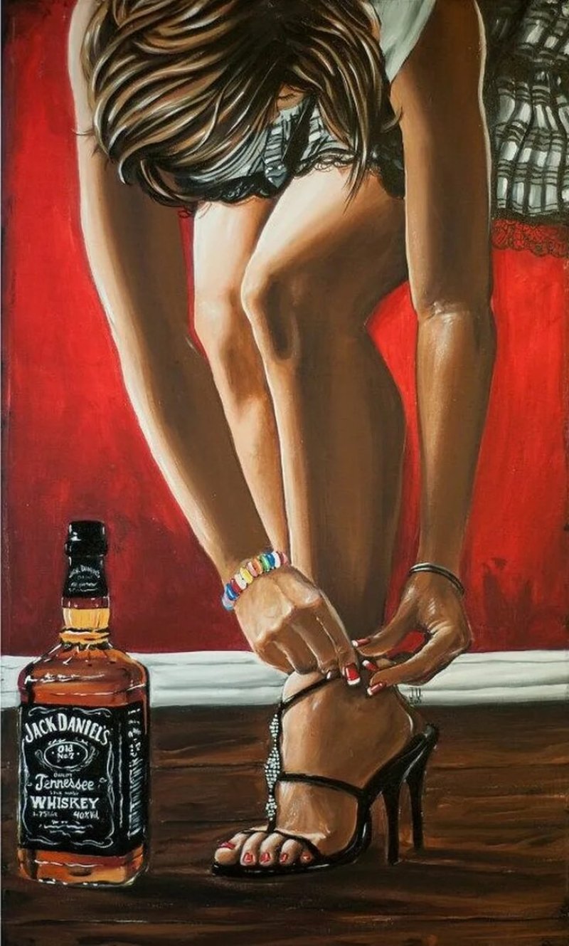 Girl with a bottle of whiskey