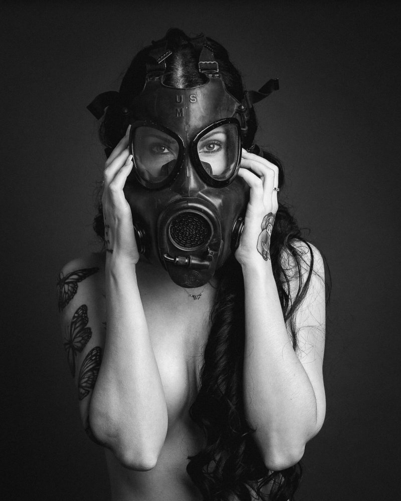 Girls in gas masks