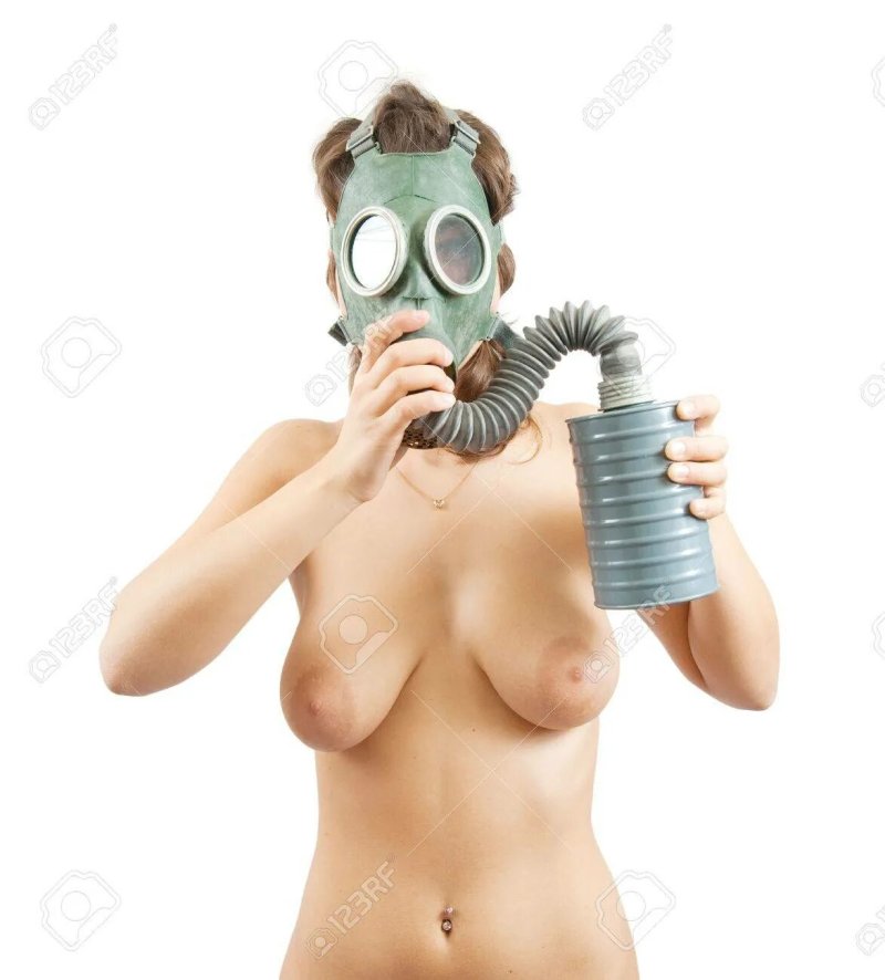 Nude woman in gas mask