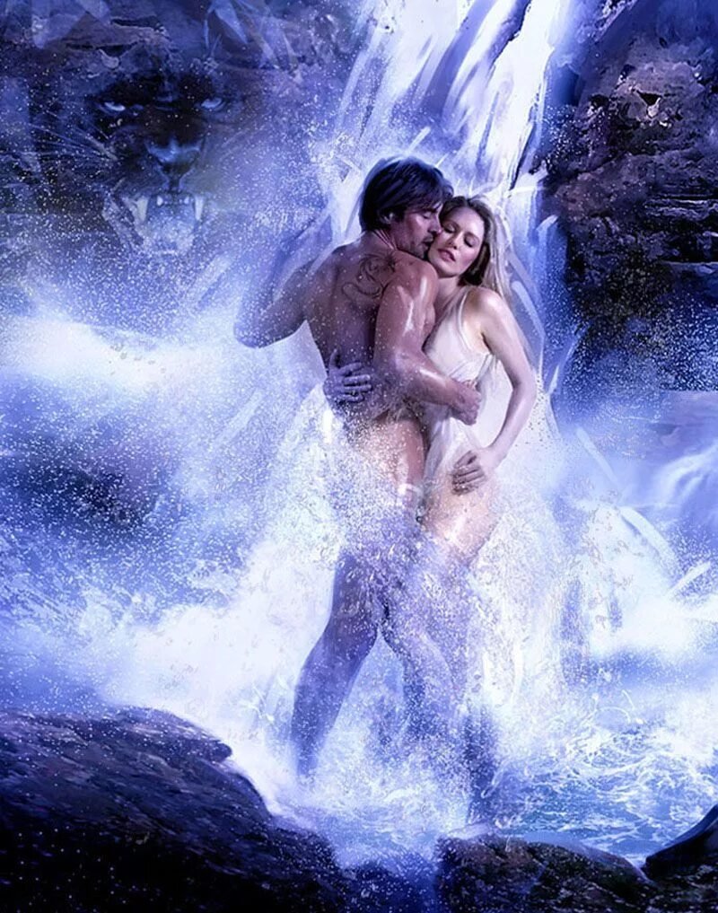 Lovers under the waterfall
