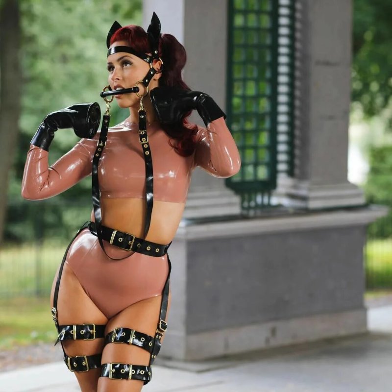 Content girl in latex