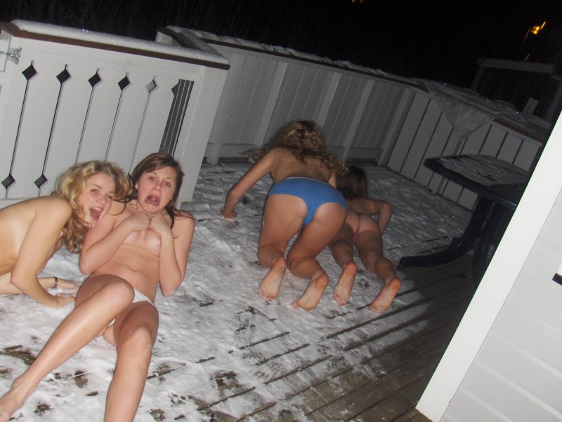 Girls in swimsuits in the snow